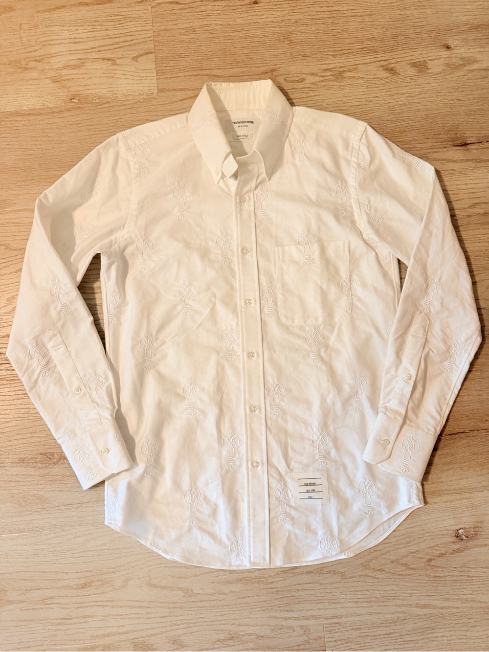 Thom Browne SS22 Lobster Embroidered Oxford Shirt White Size 1 Made in Italy